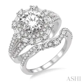 1 1/2 Ctw Diamond Wedding Set with 1 1/3 Ctw Round Cut Engagement Ring and 1/5 Ctw Wedding Band in 14K White Gold