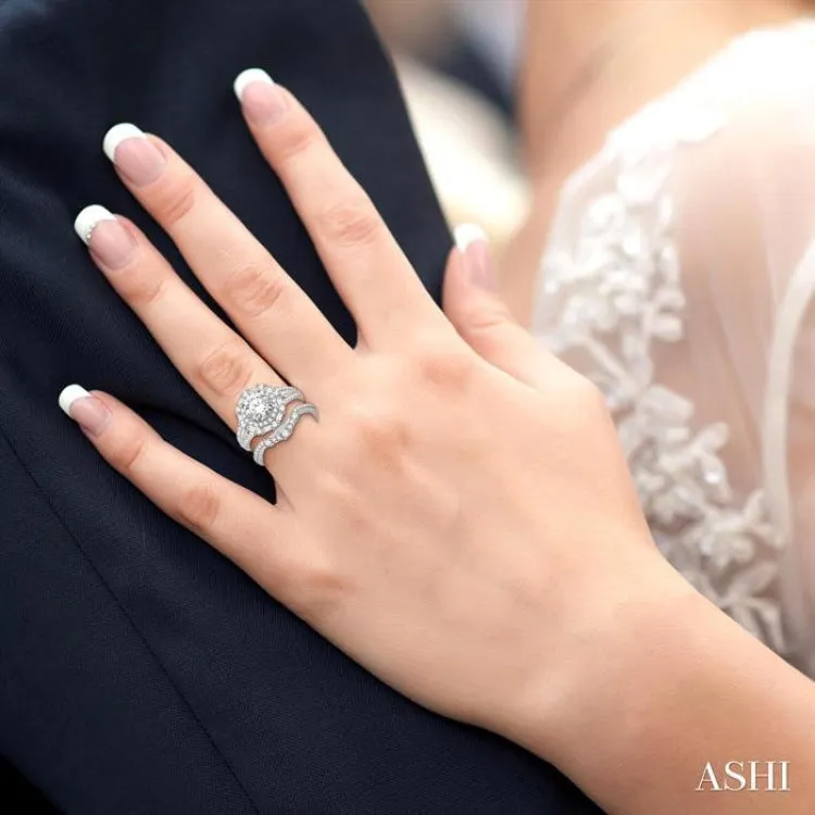 1 1/2 Ctw Diamond Wedding Set with 1 1/3 Ctw Round Cut Engagement Ring and 1/5 Ctw Wedding Band in 14K White Gold