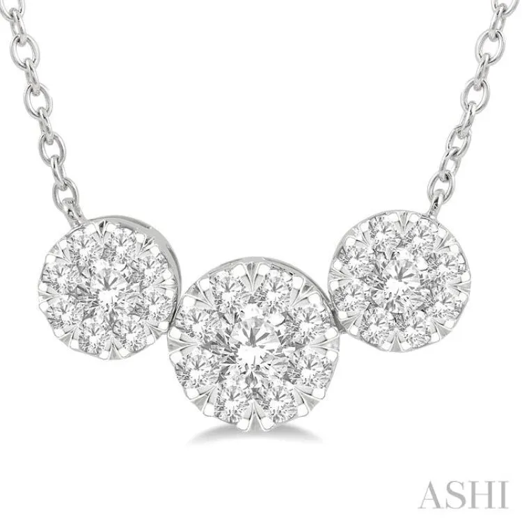 1 1/2 Ctw Triple Circle Lovebright Round Cut Diamond Necklace in 14K White Gold