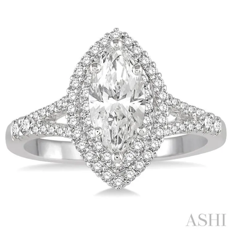 1 1/4 Ctw Diamond Engagement Ring with 3/4 Ct Marquise Cut Center Stone in 14K White Gold