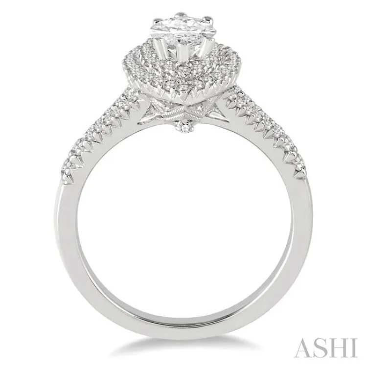 1 1/4 Ctw Diamond Engagement Ring with 3/4 Ct Marquise Cut Center Stone in 14K White Gold