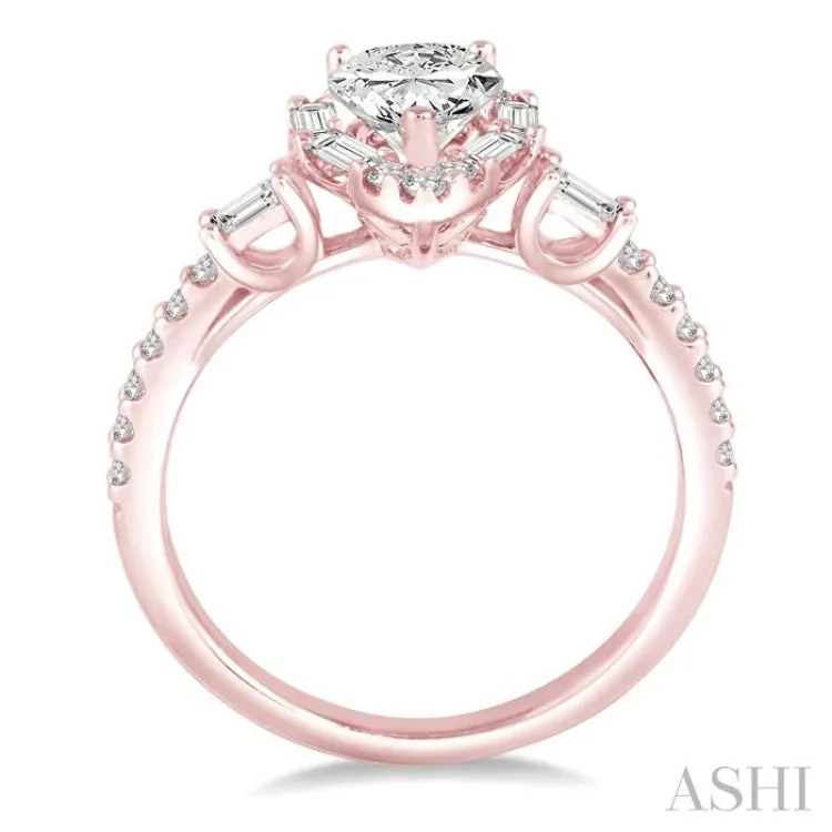 1 Ctw Diamond Engagement Ring with 1/2 Ct Pear Shape Center Stone in 14K Rose Gold
