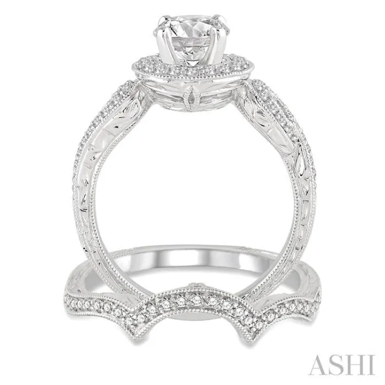 1 Ctw Diamond Wedding Set with 3/4 Ctw Round Cut Engagement Ring and 1/6 Ctw Wedding Band in 14K White Gold