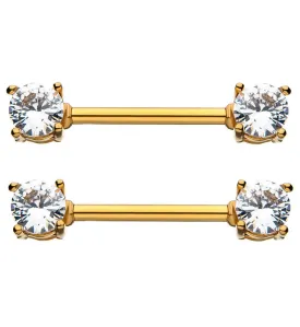 14G Gold PVD Double Gemmed Nipple Ring Barbell - Stylish and Durable Body Jewelry
