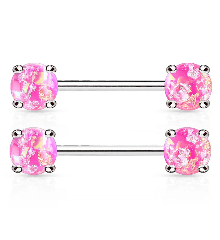 14G Pink Glitz Nipple Ring Barbell