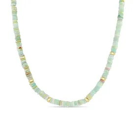 14k Gold & Mixed Light Blue Opal Rondelle Bead Necklace