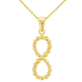 14K Gold Beaded Vertical Infinity Pendant Necklace - Yellow Gold
