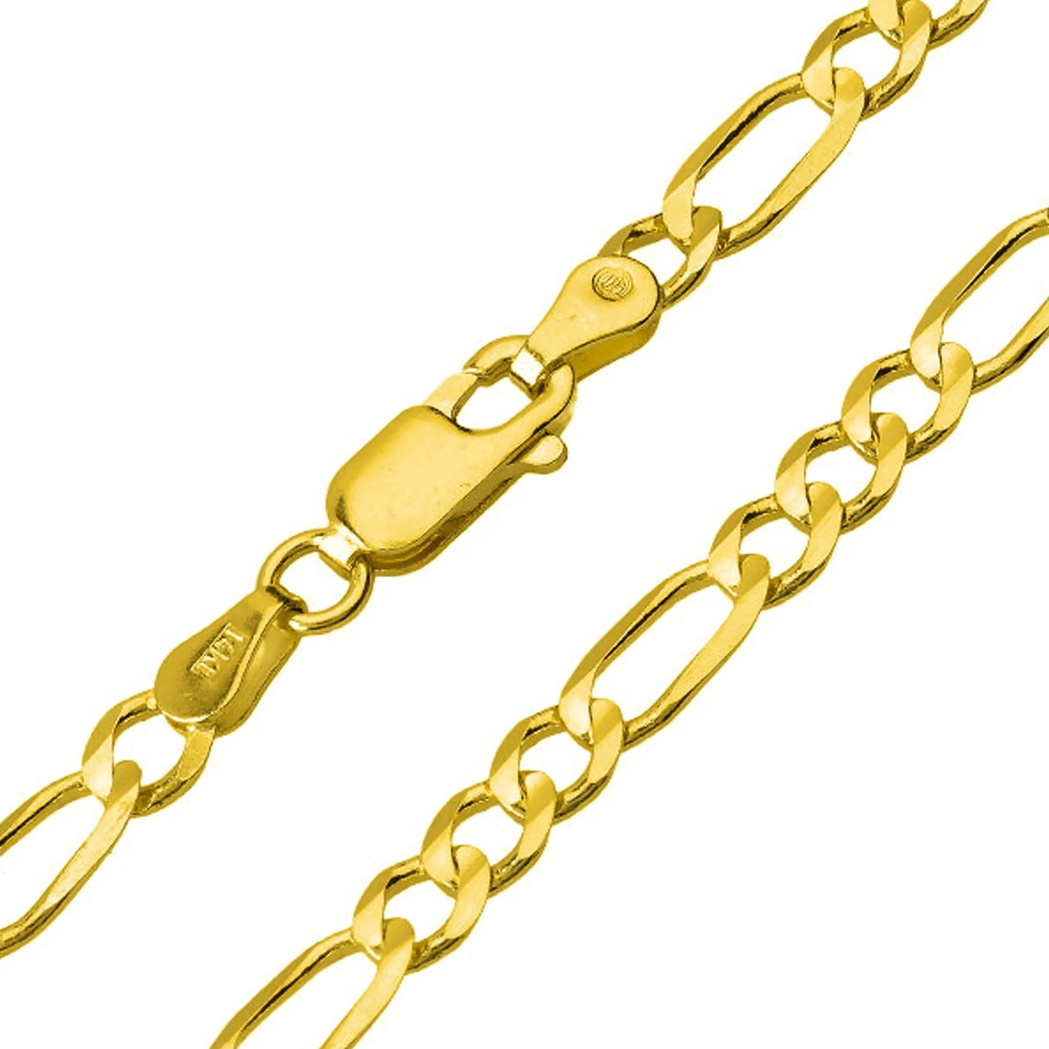 14k Gold High Polished Textured Religious Cross Jesus Crucifix Pendant with Figaro Chain Necklace - Two-Tone