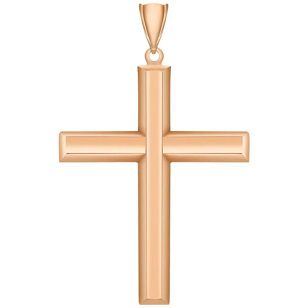 14k Gold Plain & Simple Religious High Polish Cross Pendant Necklace - Rose Gold
