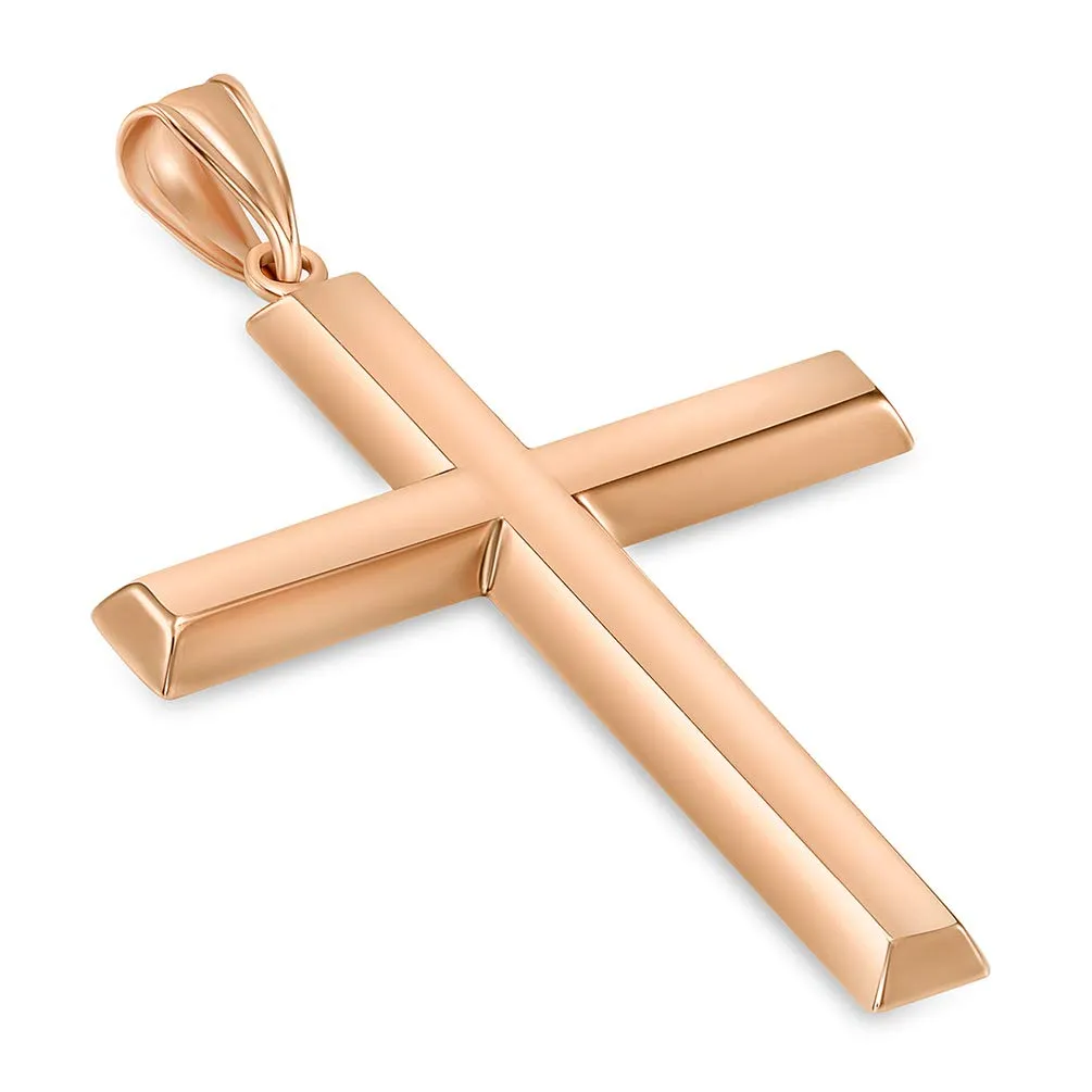 14k Gold Plain & Simple Religious High Polish Cross Pendant Necklace - Rose Gold