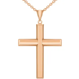 14k Gold Plain & Simple Religious High Polish Cross Pendant Necklace - Rose Gold