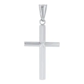 14K Gold Plain Slender Cross Pendant with High Polish - White Gold