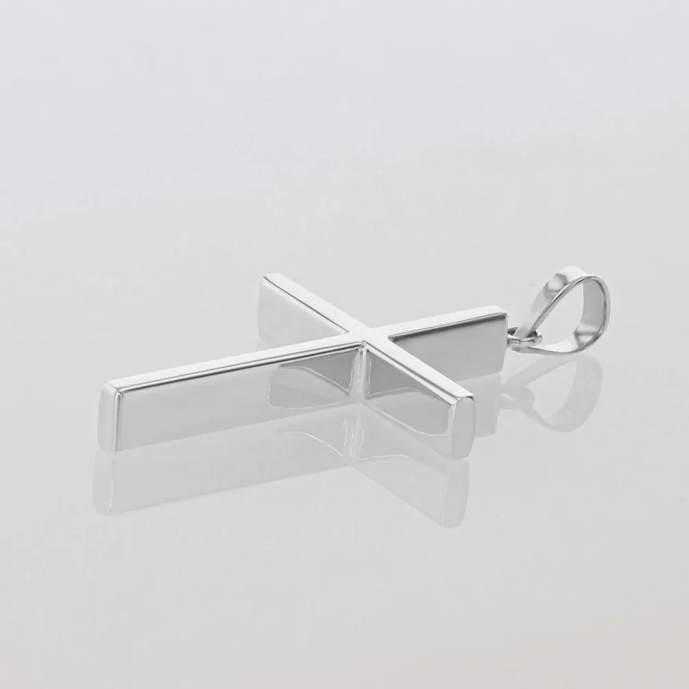 14K Gold Plain Slender Cross Pendant with High Polish - White Gold