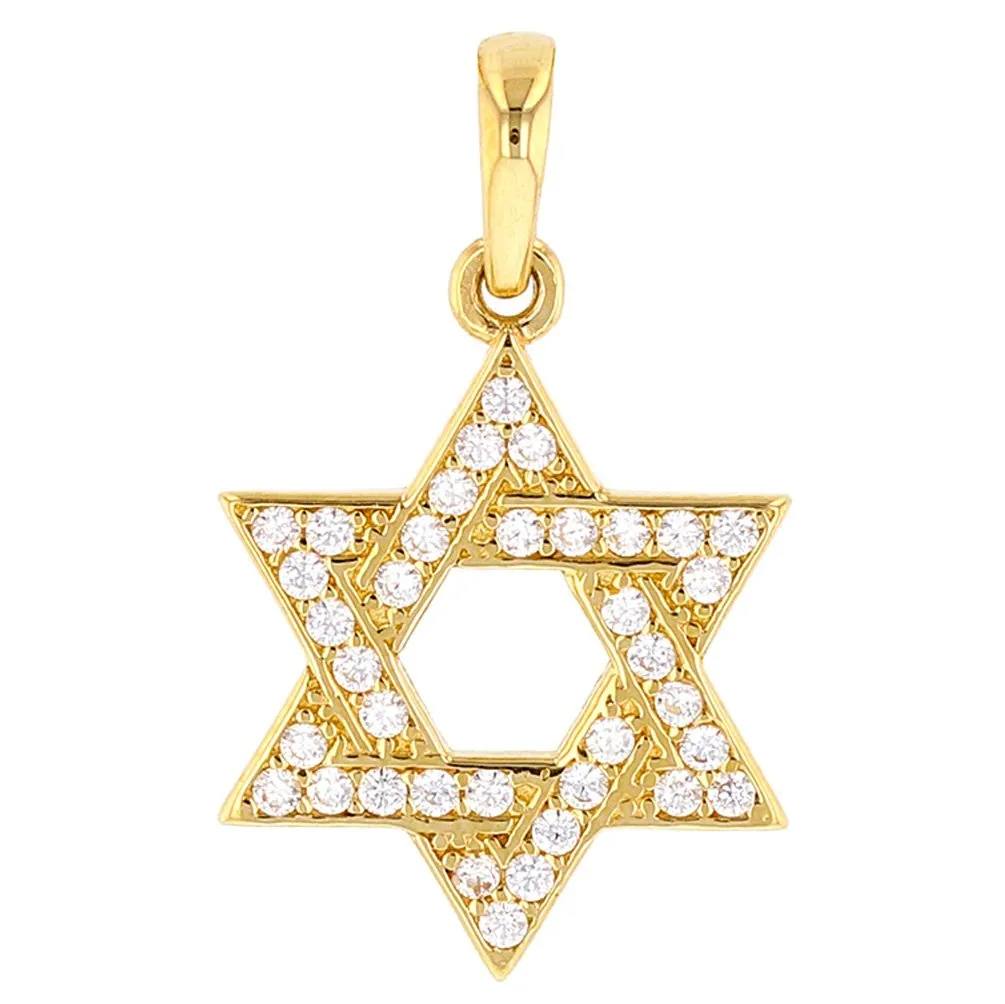 14K Gold Small Simple Jewish Star of David with Cubic Zirconia Charm Pendant