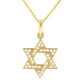 14K Gold Small Simple Jewish Star of David with Cubic Zirconia Charm Pendant