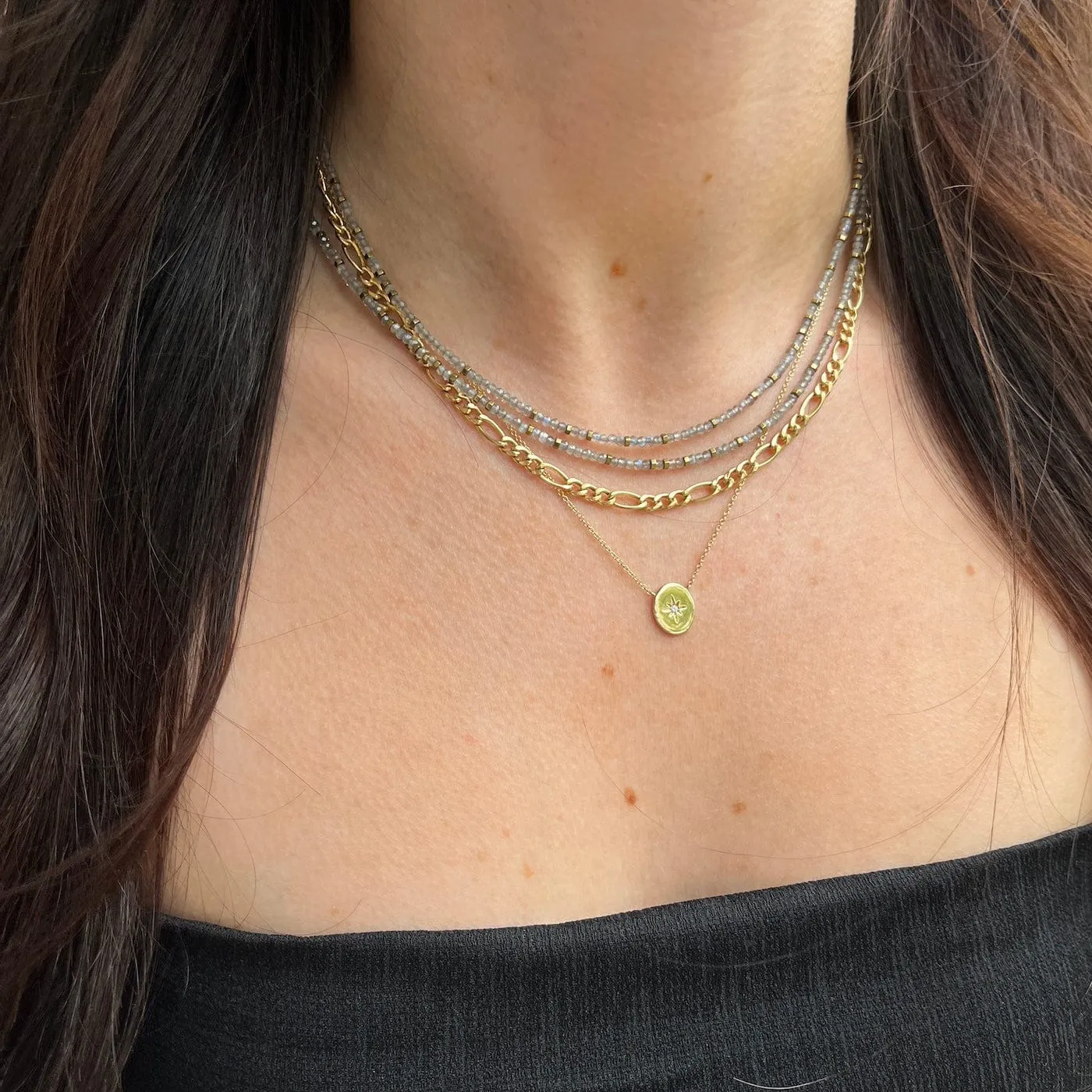 14k Oval Disc Starburst Necklace