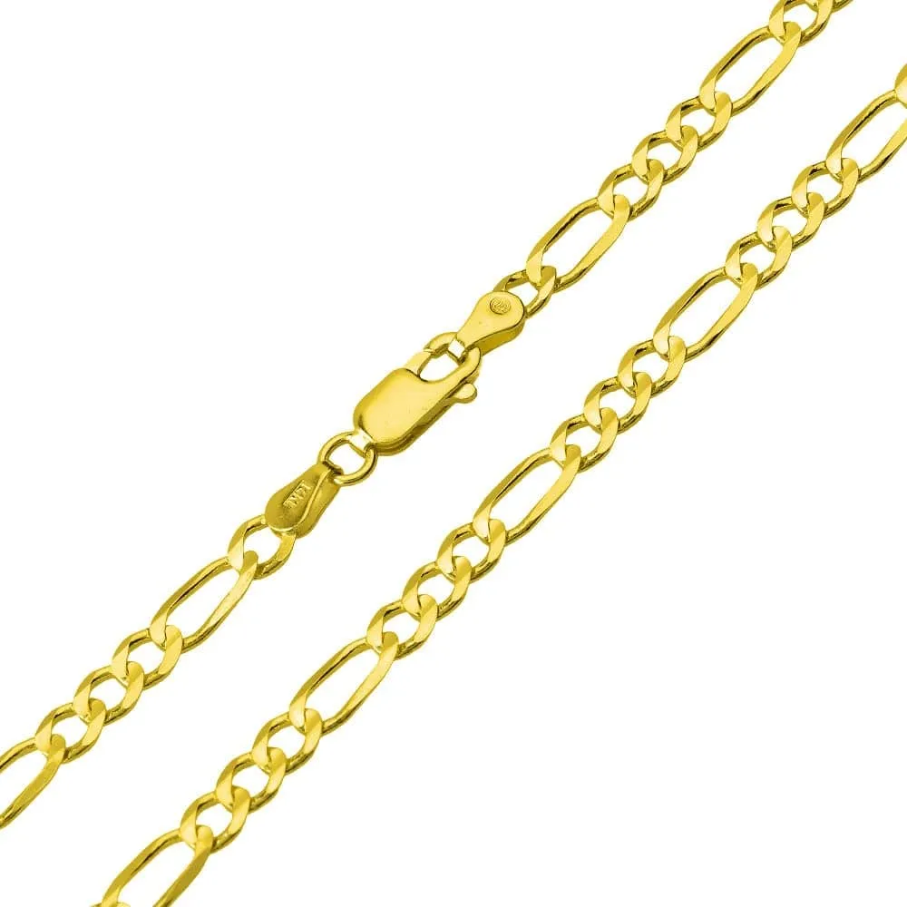14k Solid Yellow Gold Lightning Bolt Pendant with Rolo Cable, Cuban Curb, or Figaro Chain Necklace