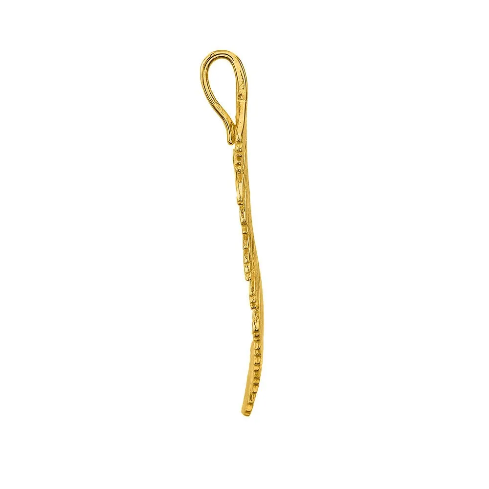 14k Solid Yellow Gold Polished Feather Charm Pendant with Figaro Chain Necklace