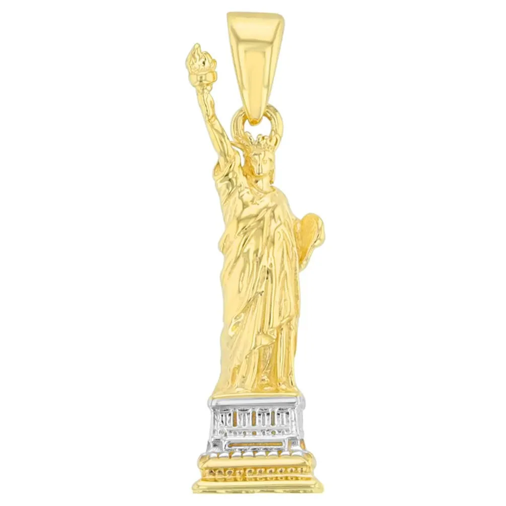14K Solid Yellow Gold Statue of Liberty Charm Pendant with Figaro Chain Necklace