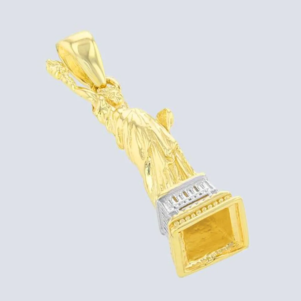 14K Solid Yellow Gold Statue of Liberty Charm Pendant with Figaro Chain Necklace