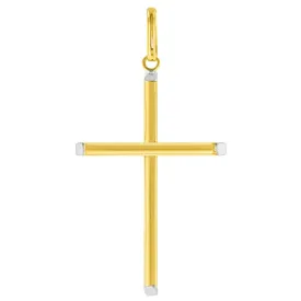 14K Two-Tone Gold Plain Slender Cross Pendant with High Polish