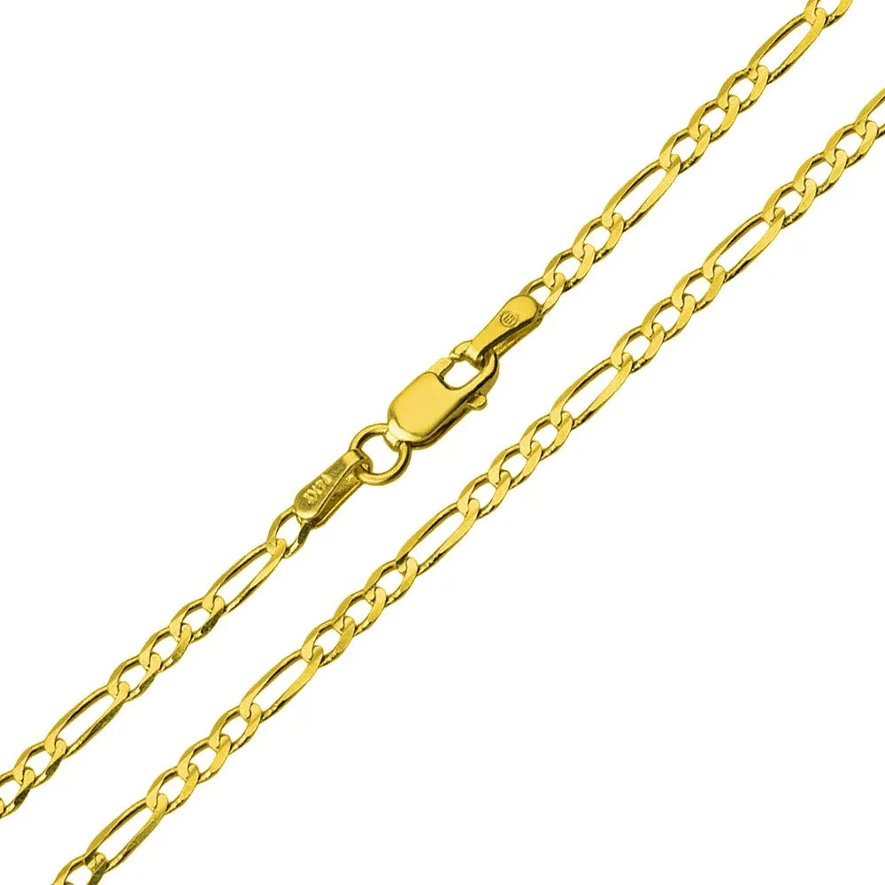 14k Two-Tone Gold Religious Crusaders Jerusalem Latin Plain Cross Pendant with Figaro Chain Necklace