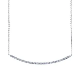 14K White Gold Diamond Pave Curved Bar Necklace