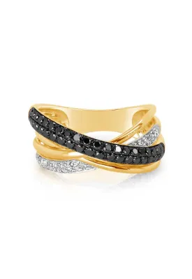 14K Yellow Gold Black and White Diamond Ring, 0.62 TCW