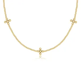 15" Choker Signature Cross Gold 2mm Bead Necklace