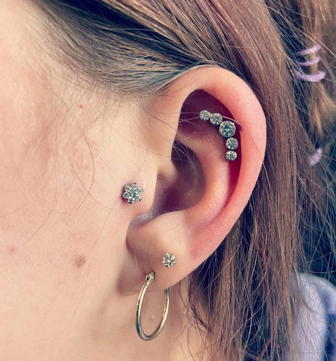 16G CZ Cluster Titanium Helix and Tragus Stud