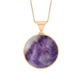 18ct Rose Gold Blue John Whitby Jet Queens Jubilee Hallmark Double Sided Round Necklace