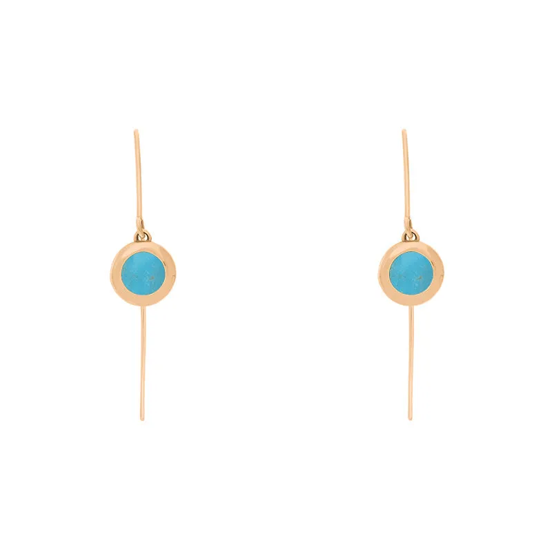 18ct Rose Gold Turquoise Heart Disc Drop Earrings