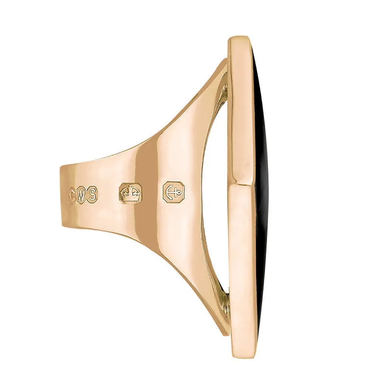18ct Rose Gold Whitby Jet Queen's Jubilee Hallmark Large Rhombus Ring