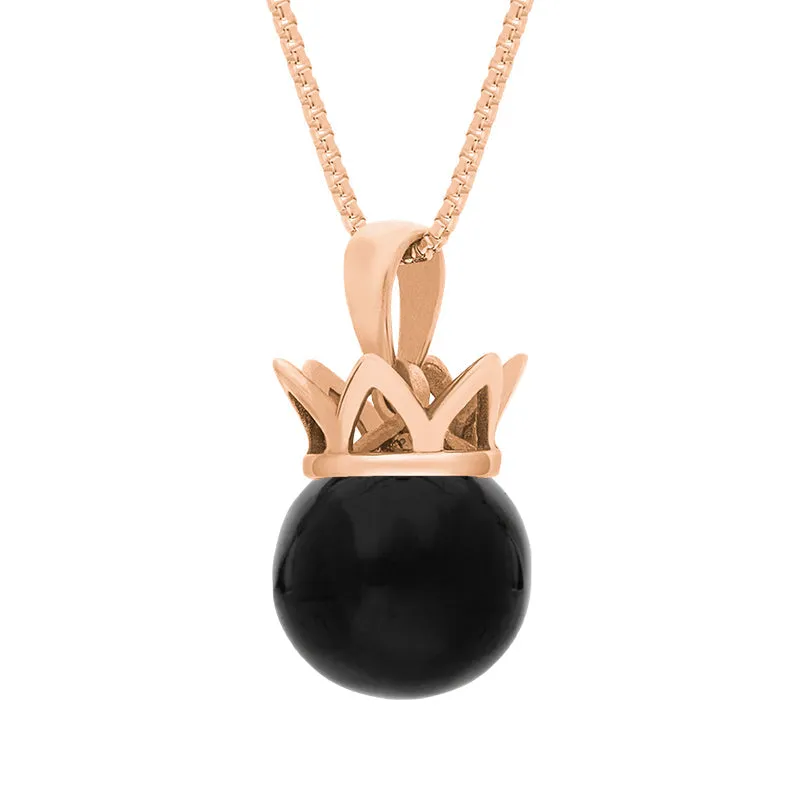 18ct Rose Gold Whitby Jet Royal Coronet 11mm Bead Pendant