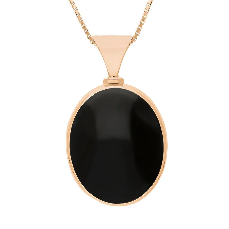 18ct Rose Gold Whitby Jet Turquoise Queens Jubilee Hallmark Double Sided Oval Necklace