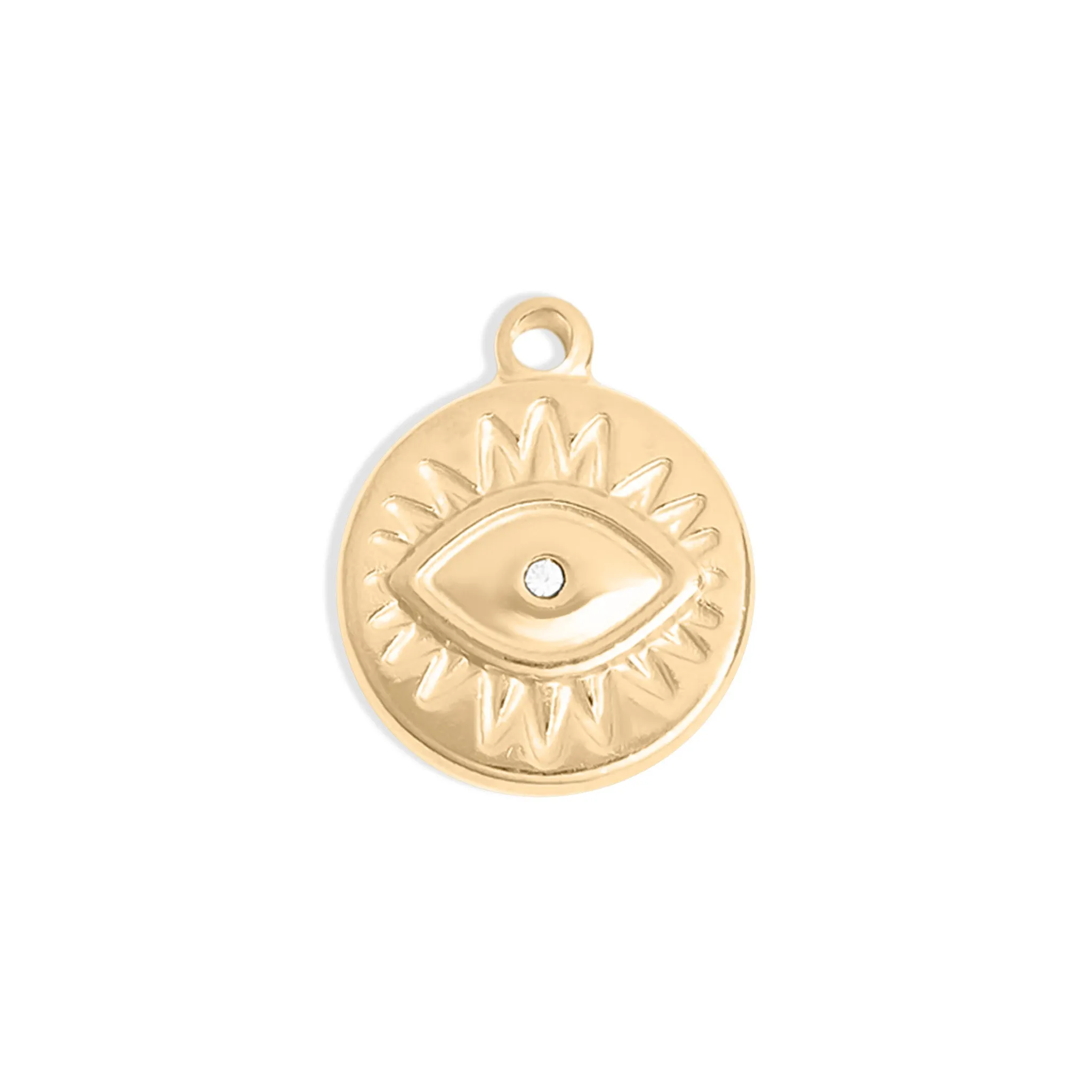 18K Gold PVD Stainless Steel Crystal Evil Eye Sun Disc Charm / PDL0127