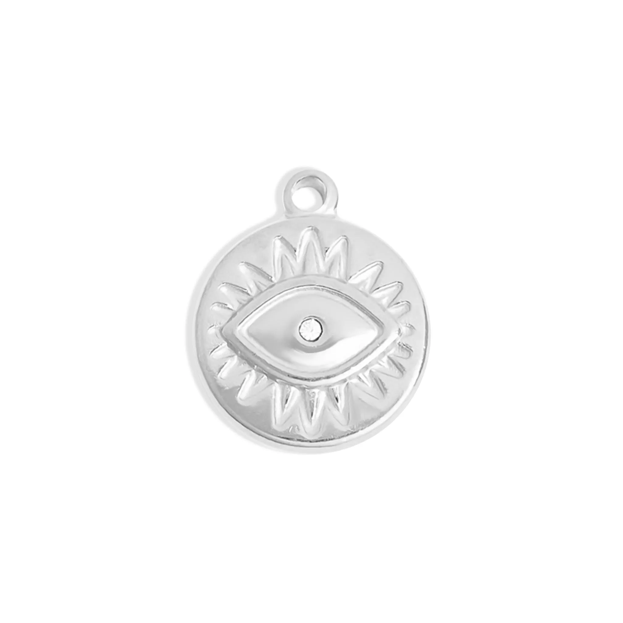18K Gold PVD Stainless Steel Crystal Evil Eye Sun Disc Charm / PDL0127