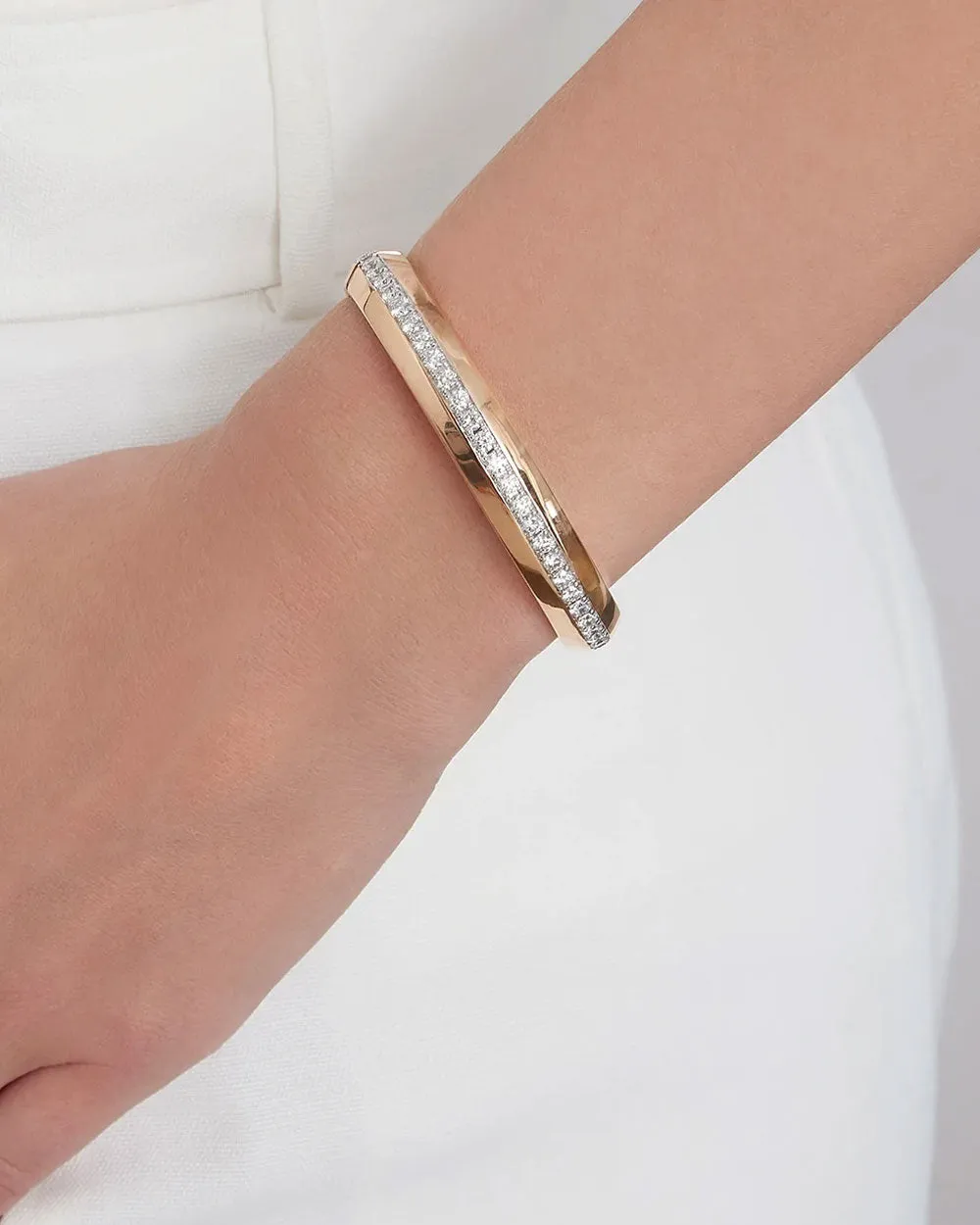 18k Rose Gold Angled Diamond Bangle Bracelet