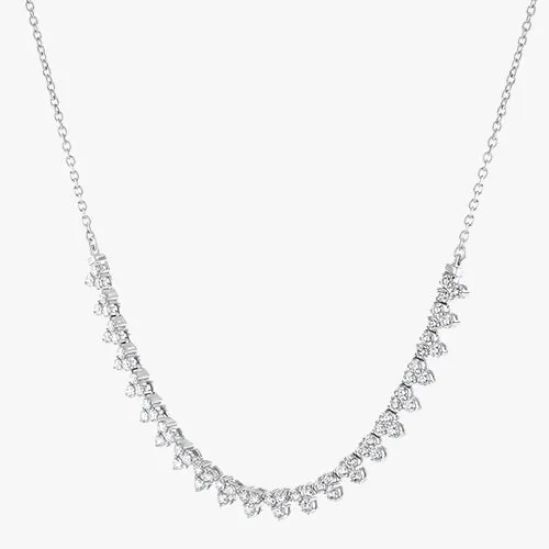 18K White Gold Triple-Diamond Half-Tennis Necklace