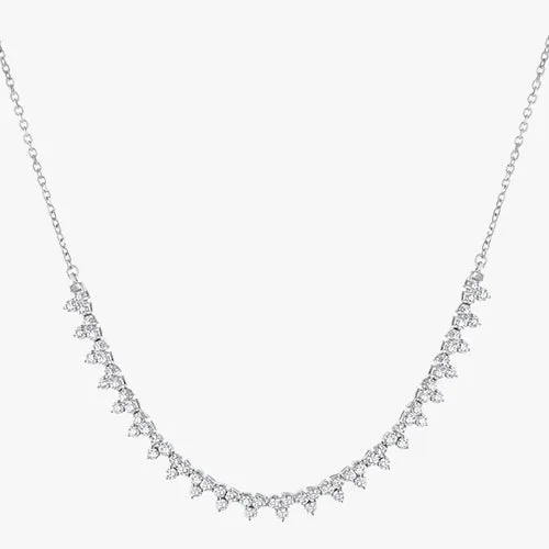 18K White Gold Triple-Diamond Half-Tennis Necklace