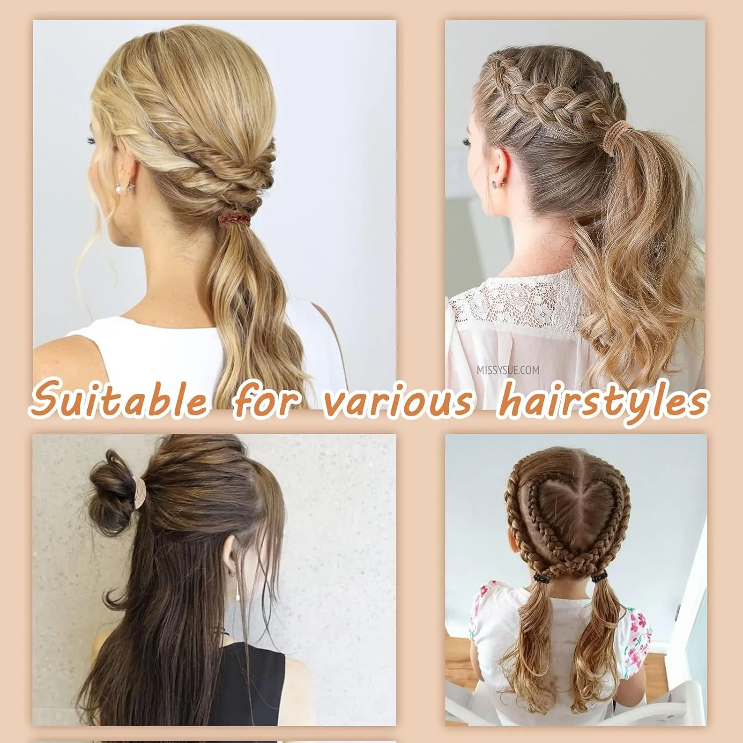 20 PCS Boho Hair Ties, Bracelets Hair Ties for Thick or Thin Hair, 4 Styles Boho Ties for Ponytail Holders, 2.36 Hair Ties No-Damage, Brown