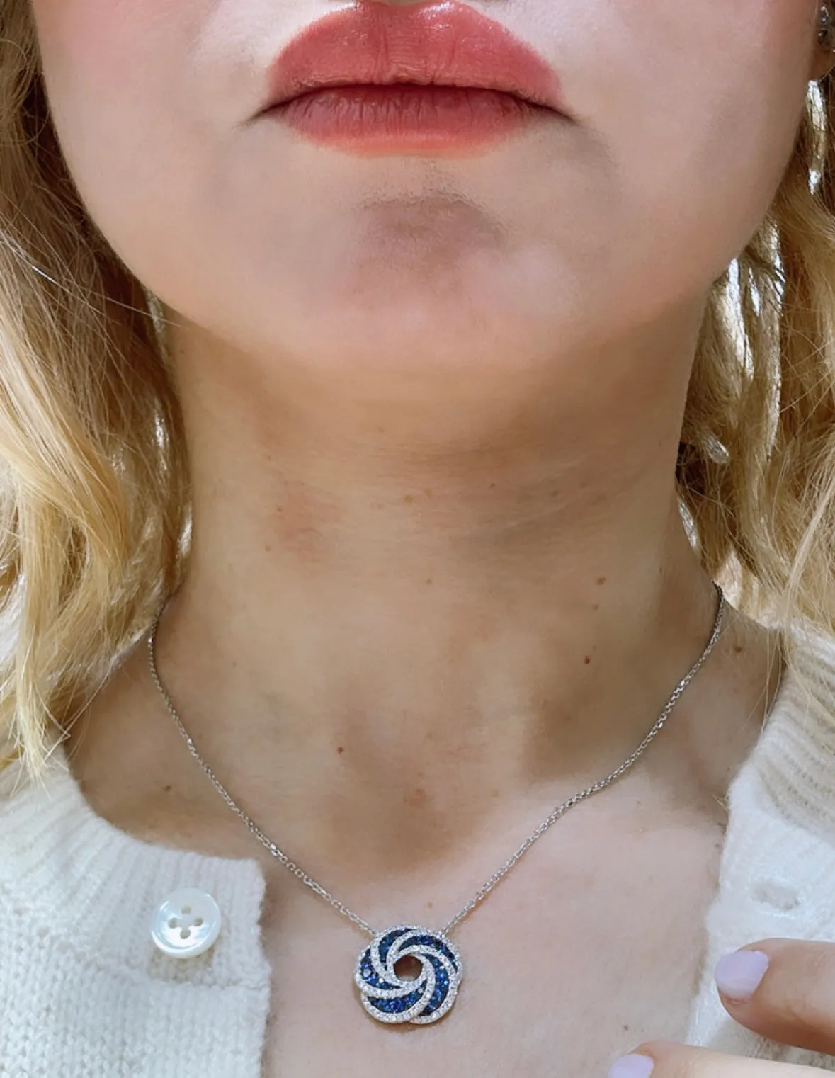 2.02carat Diamond & Blue Sapphire Circle of Life Pendant Necklace