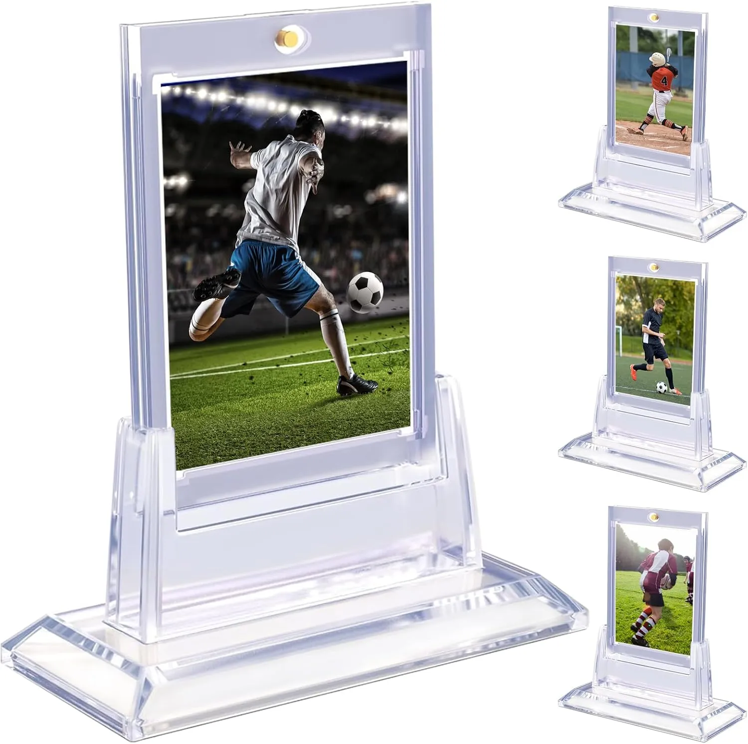 4PCS Magnetic Card Holders for Trading Cards, Card Protector Holders with Acrylic Stands Bases, Baseball Card Holders Fit for MTG, Game Cards, Sports Cards, Football Cards, Baseball Cards (4PCS)