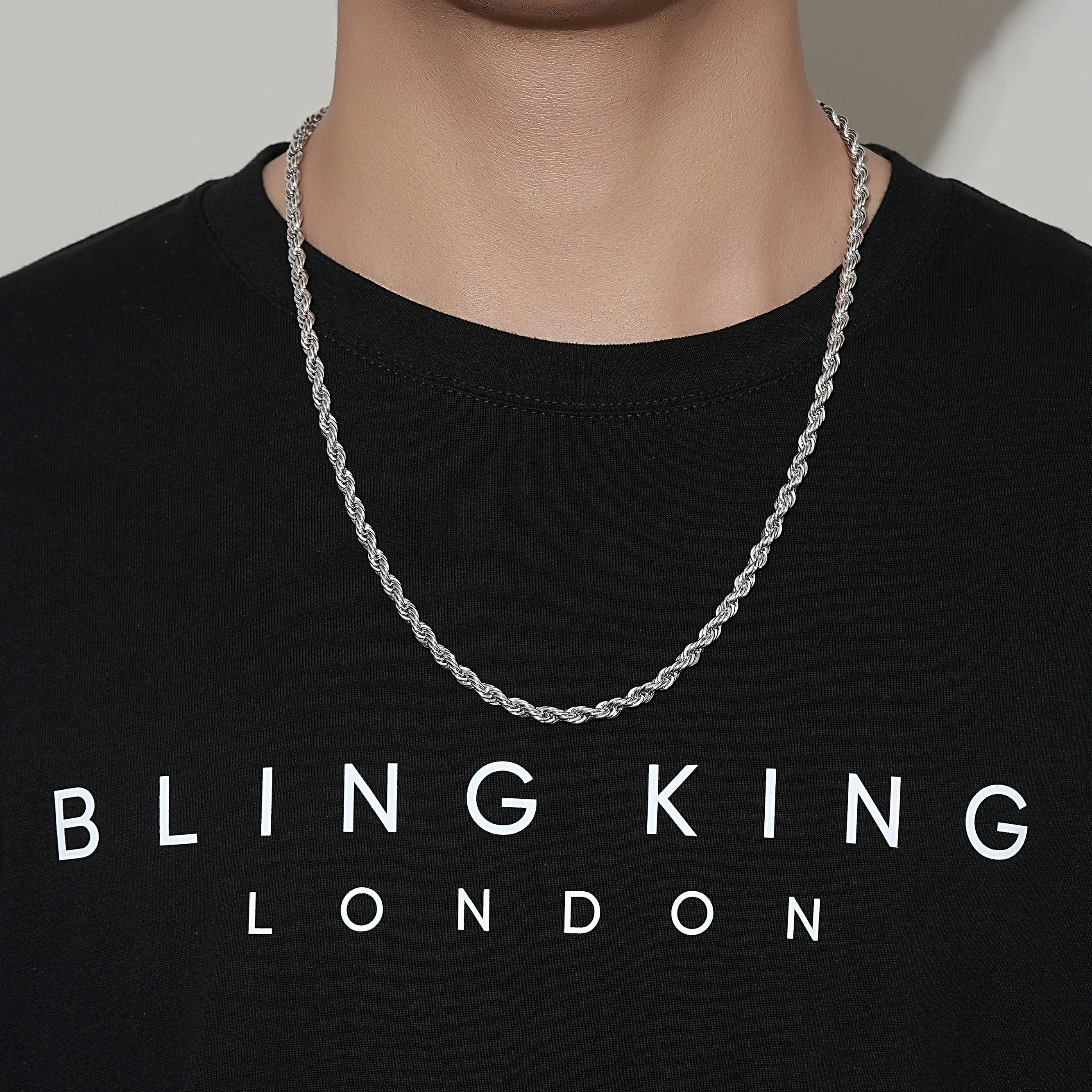 5mm Classic Silver Filled Bonded Rope Chain 24 Inches