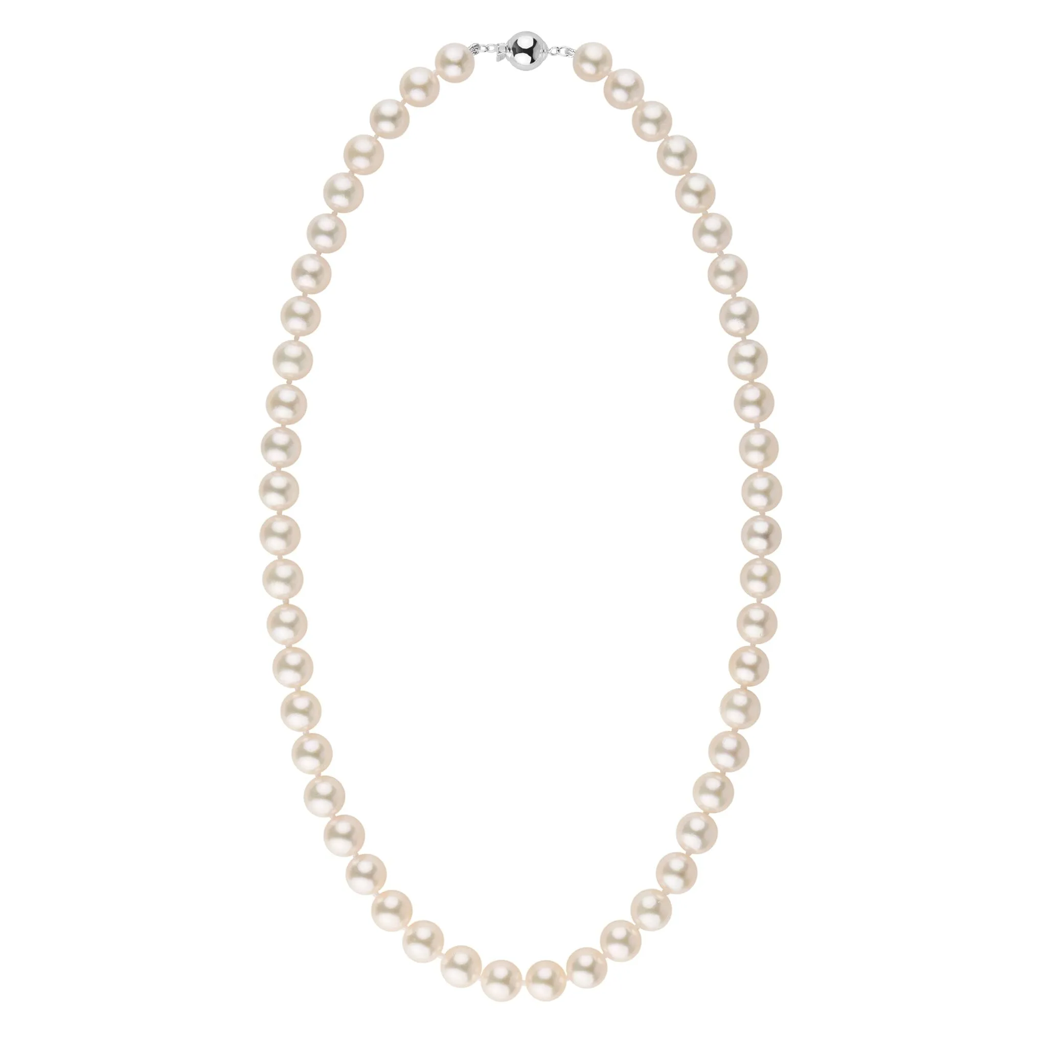 8.0-8.5 mm 18 Inch AA  Bright White Silver Rose Tone Akoya Pearl Necklace