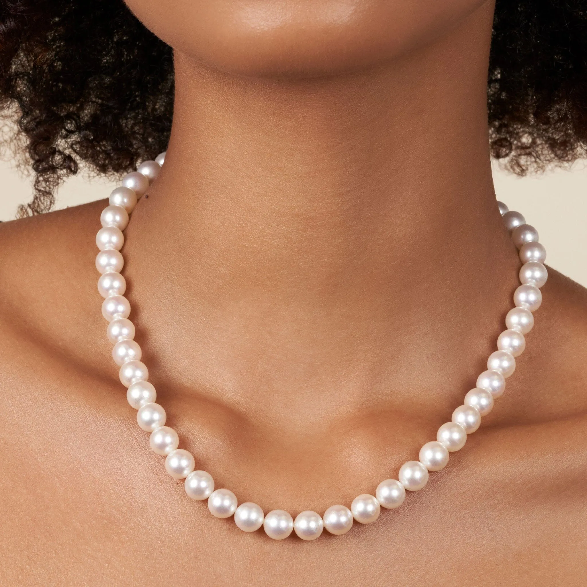8.0-8.5 mm 18 Inch AA  Bright White Silver Rose Tone Akoya Pearl Necklace
