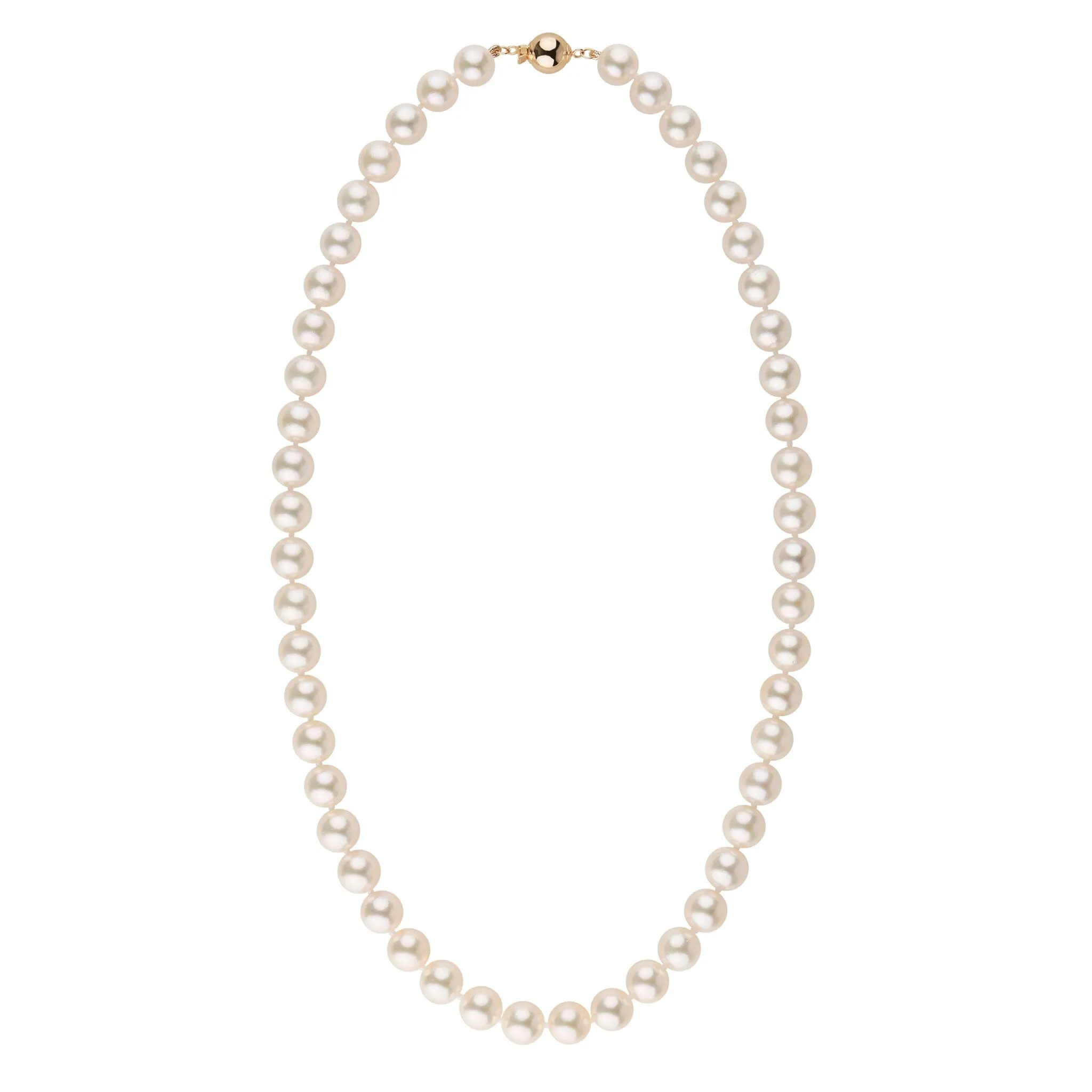 8.0-8.5 mm 18 Inch AA  Bright White Silver Rose Tone Akoya Pearl Necklace