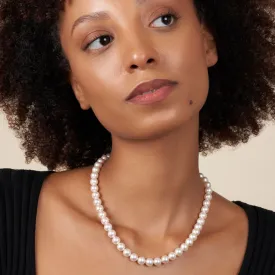 8.0-8.5 mm 18 Inch AA  Bright White Silver Rose Tone Akoya Pearl Necklace