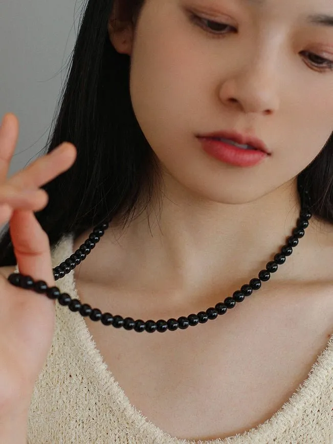 8mm Black Onyx Beaded Long Necklace