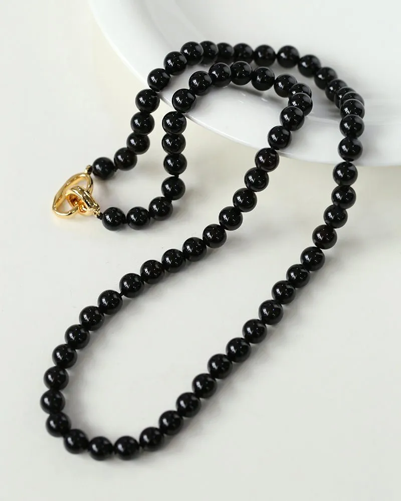 8mm Black Onyx Beaded Long Necklace